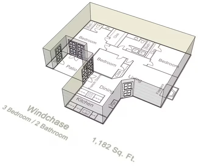 3 Bedroom 2 Bathroom - C1 1408 floor plan